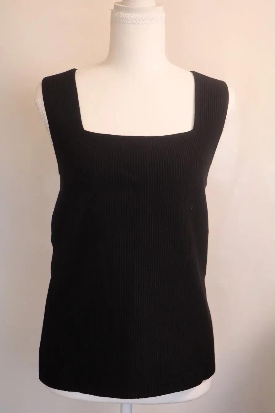 NEW Montgomery Post Women's Black Ribbed Knit Square Neck Sweater Tank Size L